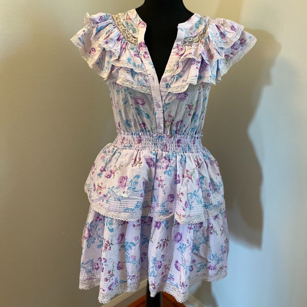 LoveShackFancy Lavender Floral Mini Dress